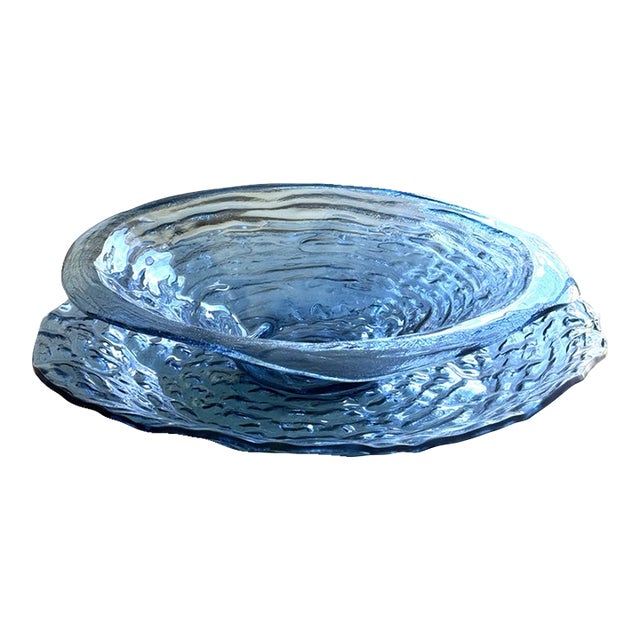 1990s Organic Modern Annieglass Custom Ocean Blue "Pasta Duo" Set For Sale