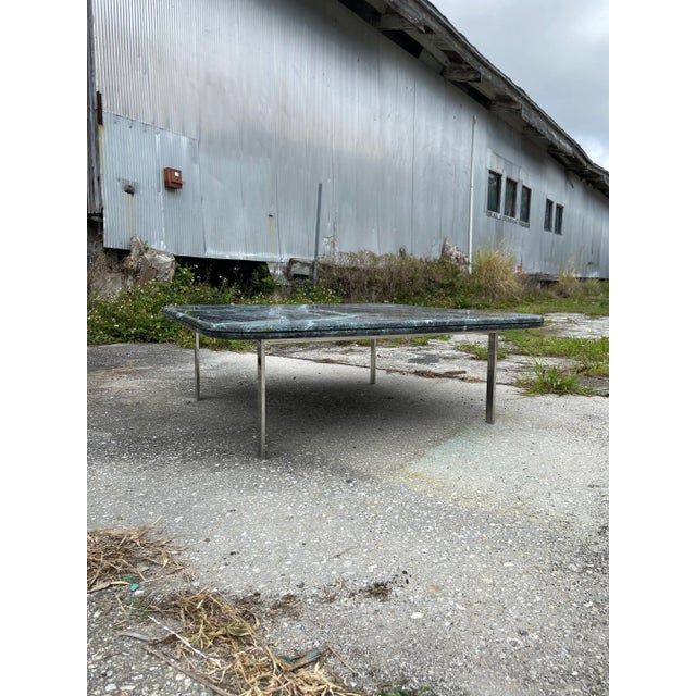 Late 20th Century Stunning Green Marble Square Coffee Table With Minimalist Chrome Base For Sale - Image 5 of 12