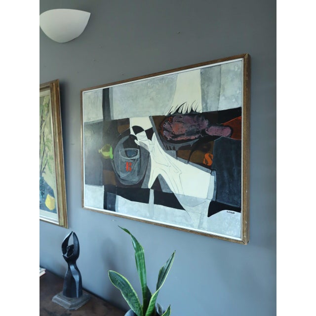 Mid 20th Century Mid-Century Modern 'Lemon & Fish' Vintage Swedish Still Life Oil Painting, Framed For Sale - Image 5 of 11