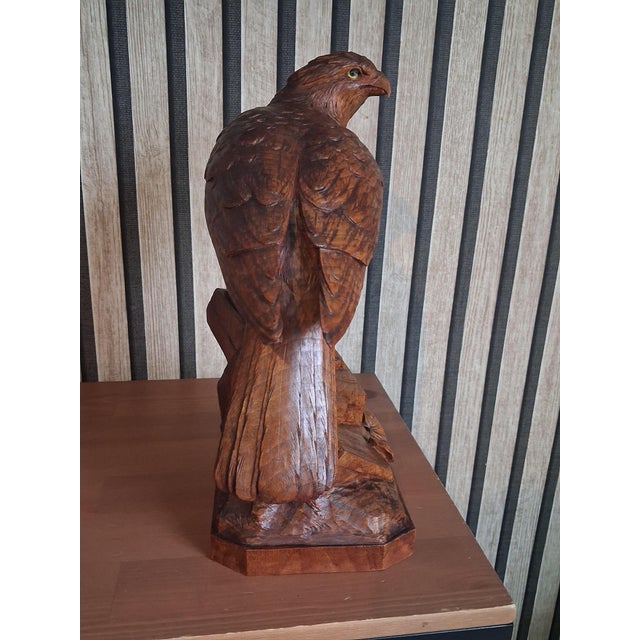 Brienz Swiss Woodcarvers, Eagle Sculpture, 1920s, Glass and Wood For Sale - Image 15 of 18