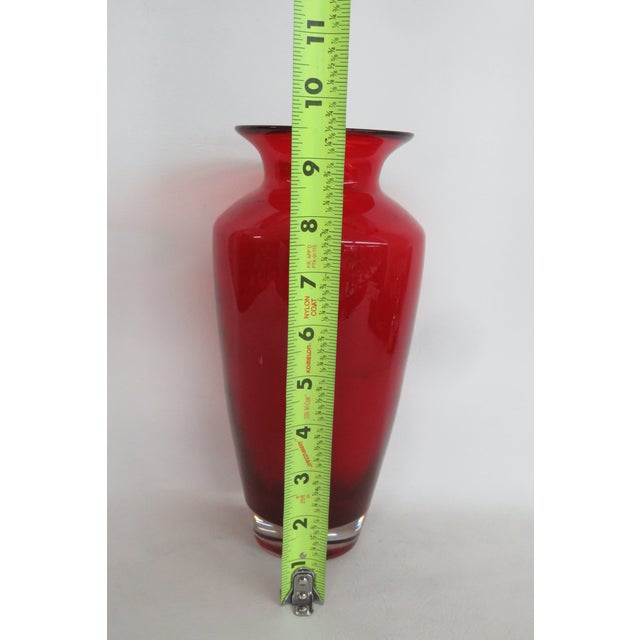Hand Blown Ruby Red Tall Vase With Flared Opening and Clear Base 5084b For Sale - Image 9 of 11