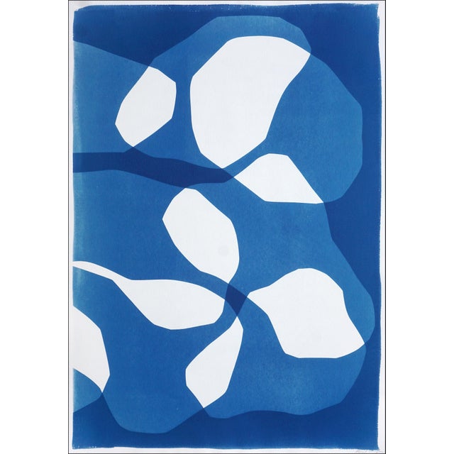 2025, Abstract Geometric Diptych in White and Blue of Asteroid Belt, Handmade Unique Monotype Cyanotype on Watercolor Paper For Sale - Image 9 of 9