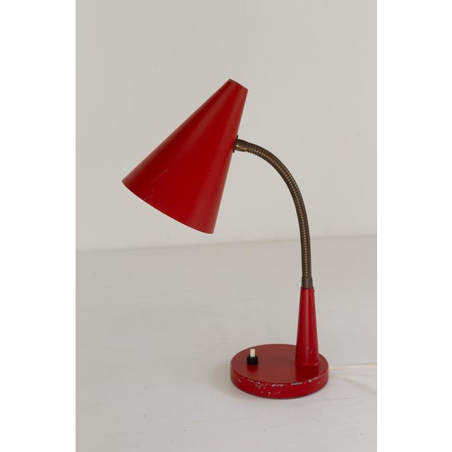 Vintage Danish Red and Brass Flexible Desk Lamp from Lyfa, 1950s For Sale - Image 16 of 17