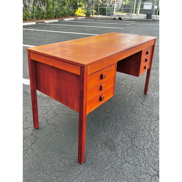 Mid-Century Modern Mid Century Danish Modern Teak Writing Desk | by Domino Møbler For Sale - Image 3 of 18