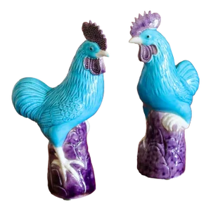 Pair of Turquoise Chinese Export Porcelain Chickens