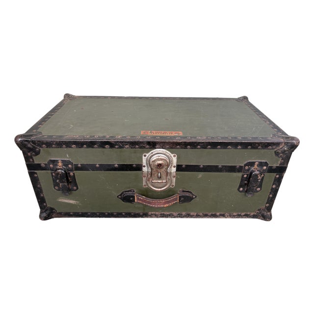 Vintage Samson Green Foot Locker Trunk by Shwayder Bros., Usa, C. 1935–1945 For Sale