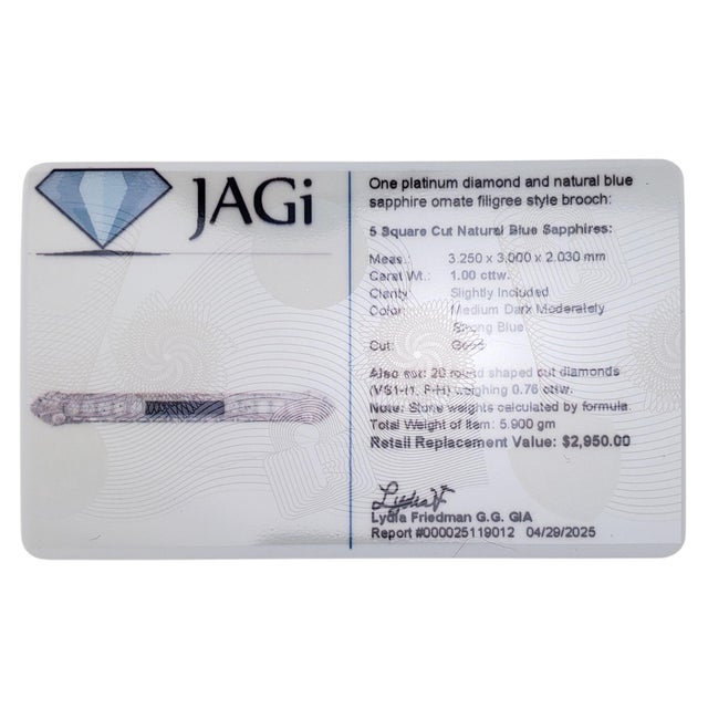 Metal Mid 20th Century Platinum Sapphire and Diamond Filigree Brooch/Pin For Sale - Image 7 of 7