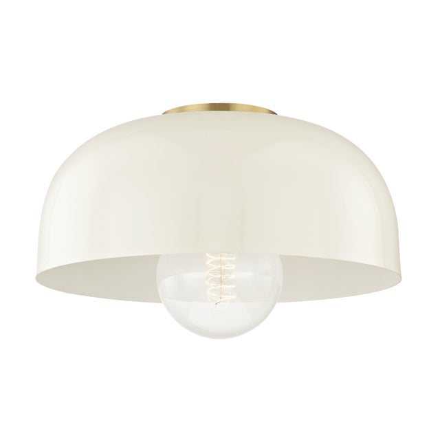 Contemporary Mitzi Avery 14 in. 1 Light Flush Mount in Aged Brass and Cream Finish For Sale - Image 3 of 3