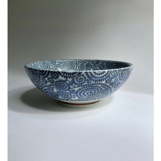 Japanese Mino Ware Indigo Blue and White Footed Ceramic Plate / Bowl. Serving. Ramen. Udon. Soups. Sobas. Noodles. Rice....
