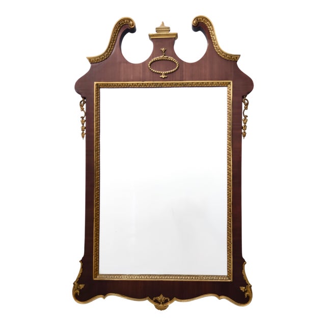 Vintage Wall Mirror with Ebonized Beech Frame and Cast Brass, 1960s For Sale
