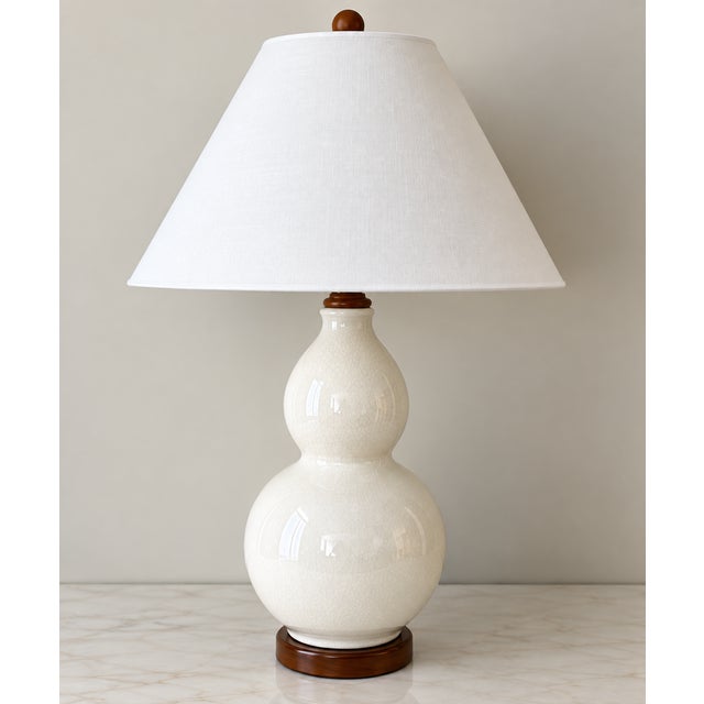 Ralph Lauren Ralph Lauren White Glazed Ceramic Crackle Double Gourd Ginger Jar Lamps - Pair For Sale - Image 4 of 6