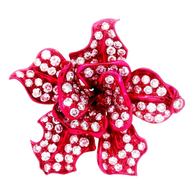 Diamond 18k Gold Red-Rhodium Flower Cocktail Ring, Size 6.25 For Sale