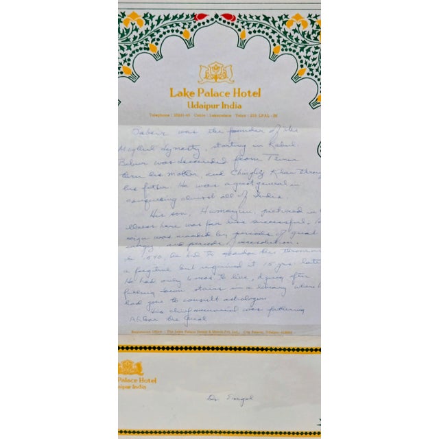 Hand-Painted Mughal Courtly Scene – Framed Art Depicting Emperor Akbar Era, Lake Palace Hotel Provenance For Sale - Image 9 of 9