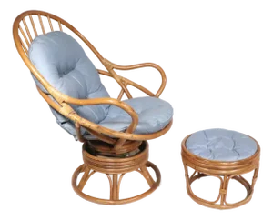 Mid 20th Century Bamboo Swivel Lounge Chair and Ottoman