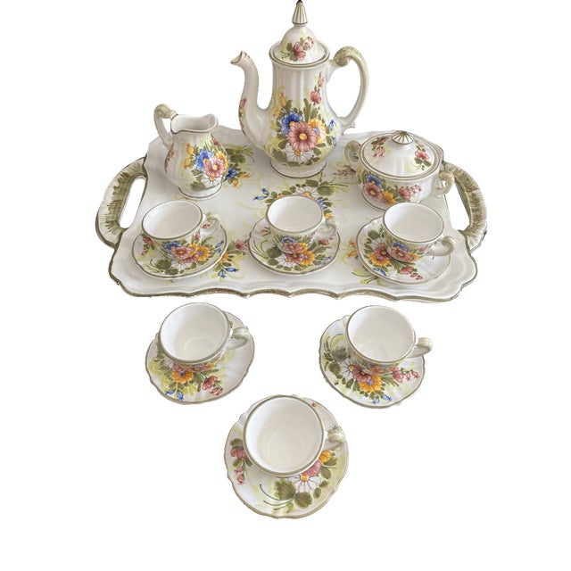 Ceramic Coffee Service from Castelli, Set of 16 For Sale