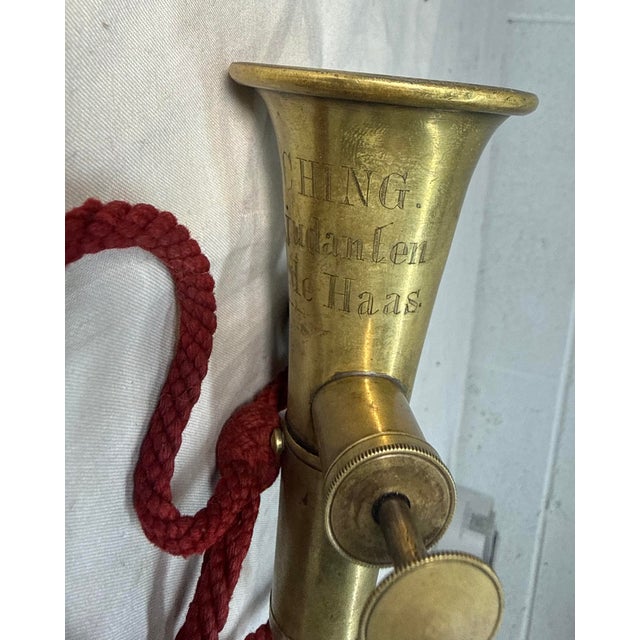 Rare Antique 19th Century German Engraved Brass Silver Signal Horn Trumpet For Sale - Image 11 of 12