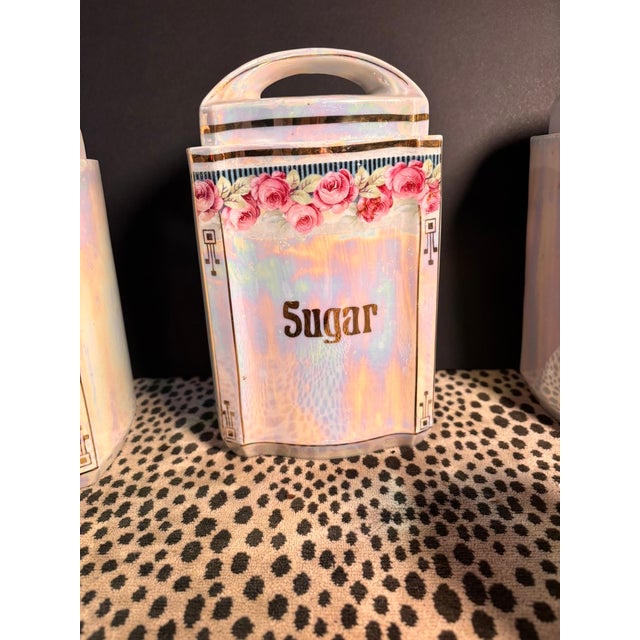 Early 20th Century Vintage German Iridescent Lusterware Kitchen Canister Set For Sale - Image 5 of 18