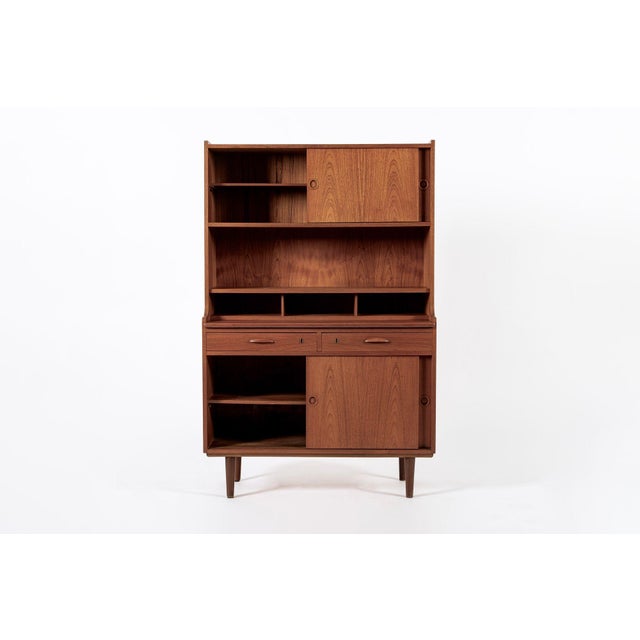 Mid Century Danish Teak Wood Bookcase Cabinet & Secretary Desk 1960s For Sale - Image 4 of 14