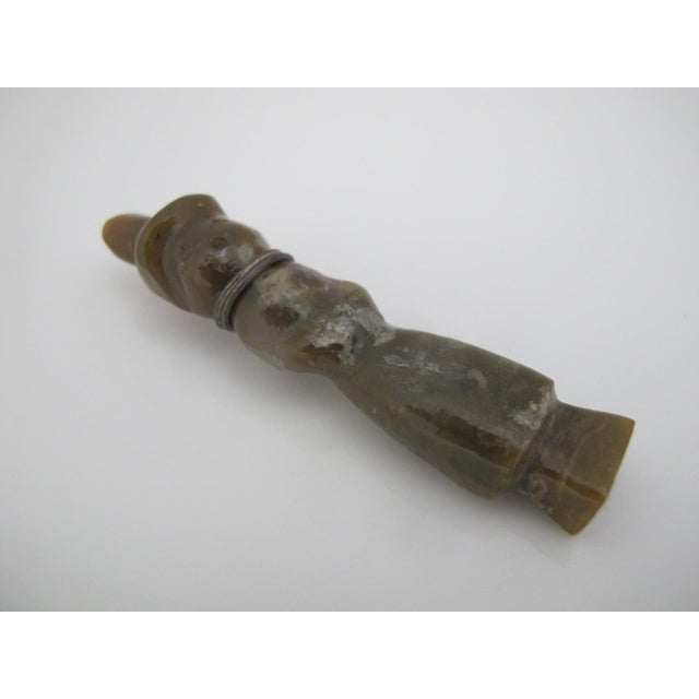 Tribal Chinese Small Carved Jade Green Stone Figurative Attendant Amulet Figurine For Sale - Image 3 of 7