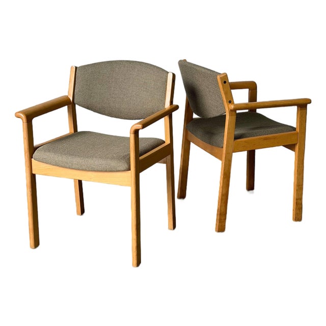 Høng Stolefabrik Beech Wood Upholstered Dining Armchairs Set of 2 Danish Vintage 1990s For Sale