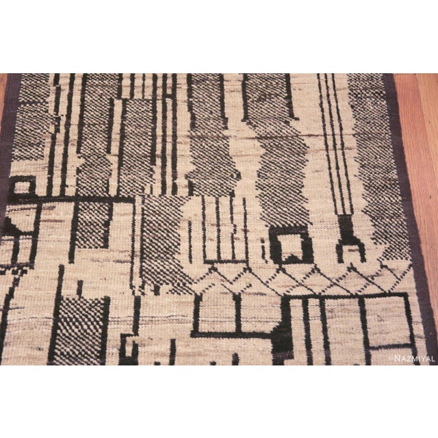 Tribal Primitive Cream and Charcoal Color Modern Hallway Runner Rug For Sale - Image 4 of 7