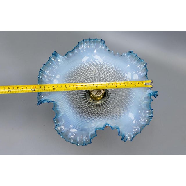 French Art Deco Blue and White Opalescent Ruffled Glass Ceiling Light, 1930s For Sale - Image 17 of 18