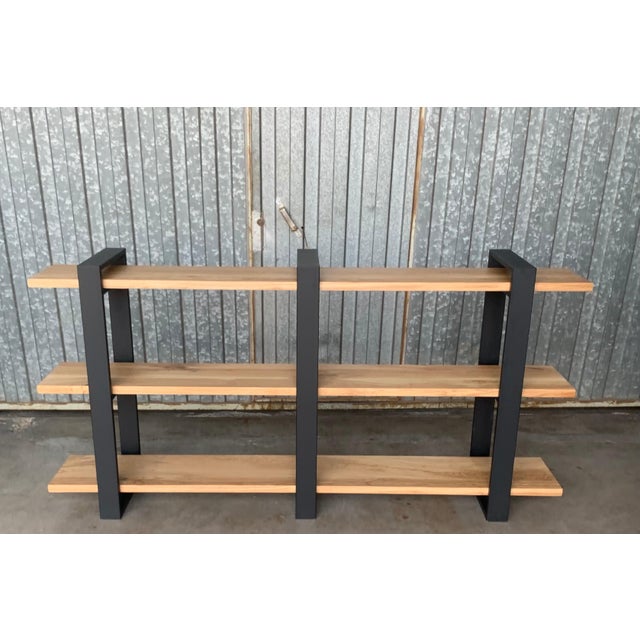 Wood New Custom Etagere with Three Oak Shelves and Iron Structure For Sale - Image 7 of 18