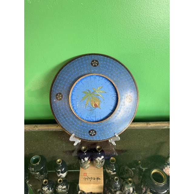 Brown Meiji Japanese Cloisonne Enamel Plate Charger Bird Among Flowering Vines Goto For Sale - Image 8 of 11