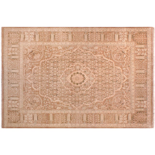 Tan Medallion 1990's Pak-Persian Tan/Tan Wool Rug - 9'0'' X 11'6'' For Sale - Image 8 of 9