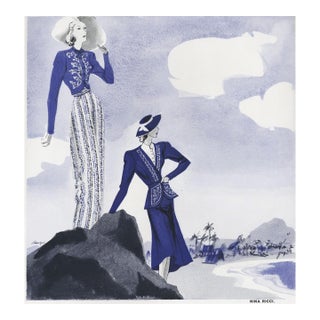1938 French Beach Fashion Print for Nina Ricci by L. Benigni For Sale