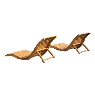 Mid-Century Folding Wooden Sun Loungers, 1970s, Set of 2 For Sale