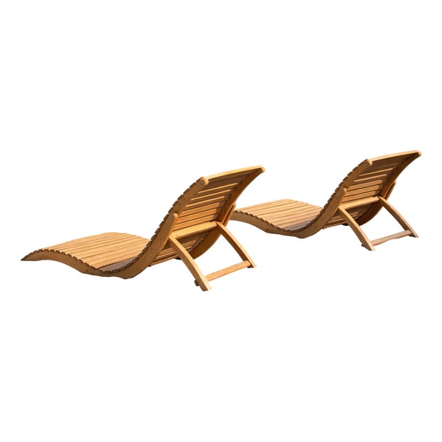Mid-Century Folding Wooden Sun Loungers, 1970s, Set of 2 For Sale