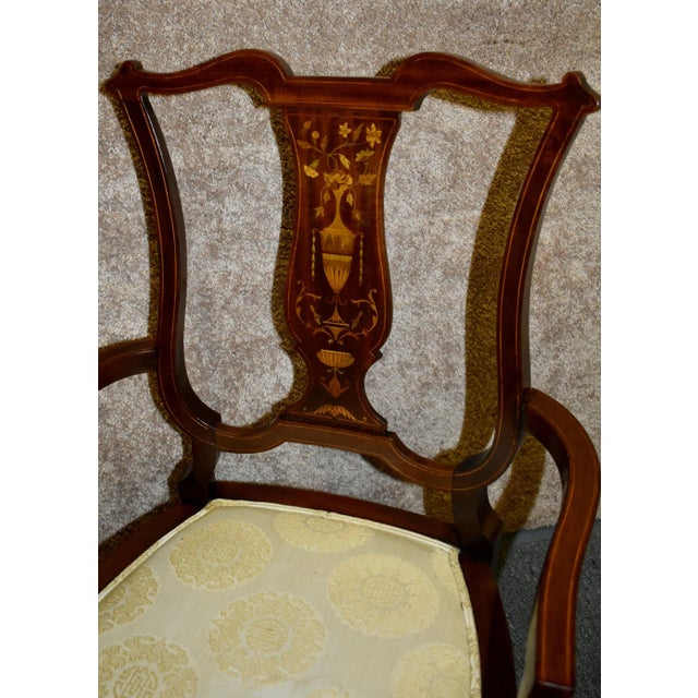 Antique Mahogany Boudoir Armchair Edwardian Inlaid Marquetry Accent Side Chair For Sale - Image 4 of 13