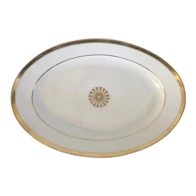Early 19th Century French Empire Porcelain Oval Platter Decorated with Gold Flower Head For Sale