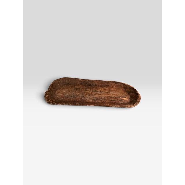 Coffee 19th-Century Primitive Hand-Hewn Oversized Wooden Dough Bowl Trencher, 35” For Sale - Image 8 of 9