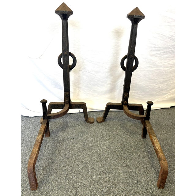 Early 1900's Addison Mizner Mediterranean/ Spanish Colonial Revival Hand Forged Wrought Iron Andirons - A Pair For Sale - Image 14 of 18