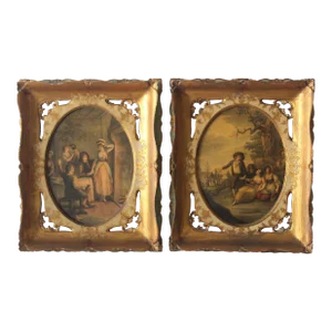 Italian Florentine Gilded Frames With Francis Wheatley Style Vintage Prints-A Pair