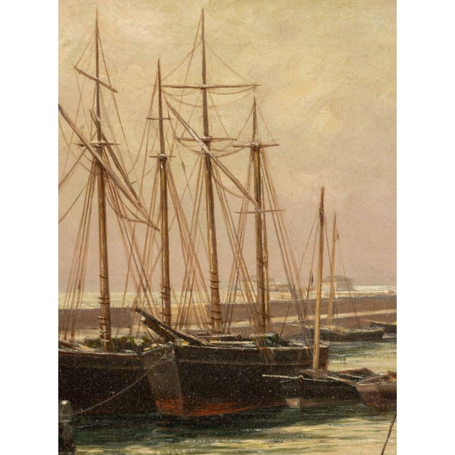 Modern Illegibly Signed Sailing Boats Scene Oil, 19th Century For Sale - Image 3 of 8