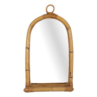 Vintage Italian Wall Mirror with Bamboo Shelf, 1960s For Sale