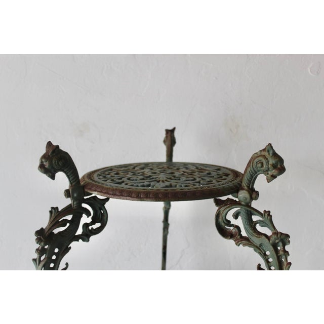Victorian Style Cast Iron Three Tiered Jardinière Plant Stand Lion Head Paw Footed Details Vintage For Sale - Image 16 of 18