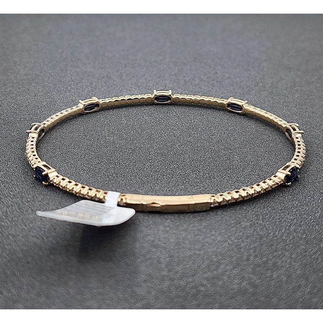 Metal 1.50 Ct Natural Sapphire & Diamond Flexible Bracelet in 14k Yg For Sale - Image 7 of 8