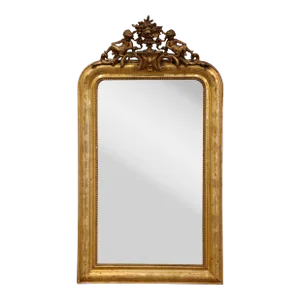 19th Century Louis Philippe Carved Giltwood Mirror With Cherub and Floral Motifs