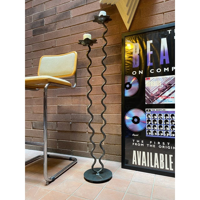 Metal Four Feet Tall Postmodern Hand Forged Steel Curvy Pedestal Sculpture Double Candelabra Display For Sale - Image 7 of 7
