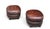 1960s Vintage Oval Brown Leather Ottomans With Brass Nailhead Trim – A Pair For Sale - Image 5 of 7