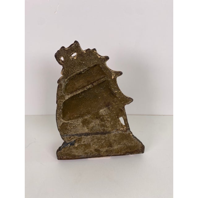 Nautical Pair of Antique Nautical Cast Iron Sailboat Bookends With Polychrome Painted Finish For Sale - Image 3 of 7