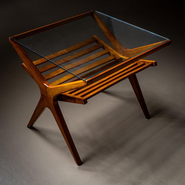 1950s 1950s Mid-Century Italian Side Table with Glass Top and Magazine Rack For Sale - Image 5 of 13