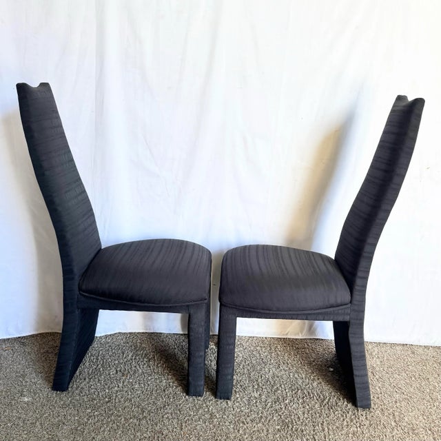 Postmodern Sculpted High Back Black Fabric Dining Chairs - Set of 4 For Sale - Image 9 of 10