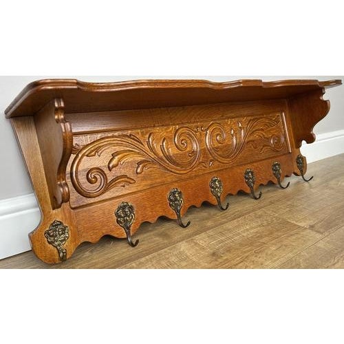 Vintage French Wall Coat Rack in Oak For Sale - Image 3 of 15