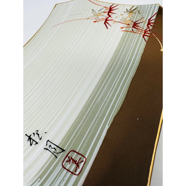 Vintage Signed Hand-Painted Ceramic Sushi Service Plates a Pair For Sale - Image 4 of 9