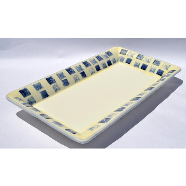 1980s Dansk Italy Ceramic Glazed Blue Checkered Rectangular Serving Platter For Sale - Image 16 of 16